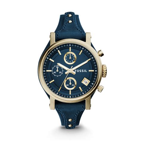 fossil ladies original boyfriend chronograph rose gold blue leather strap|fossil ladies boyfriend watches.